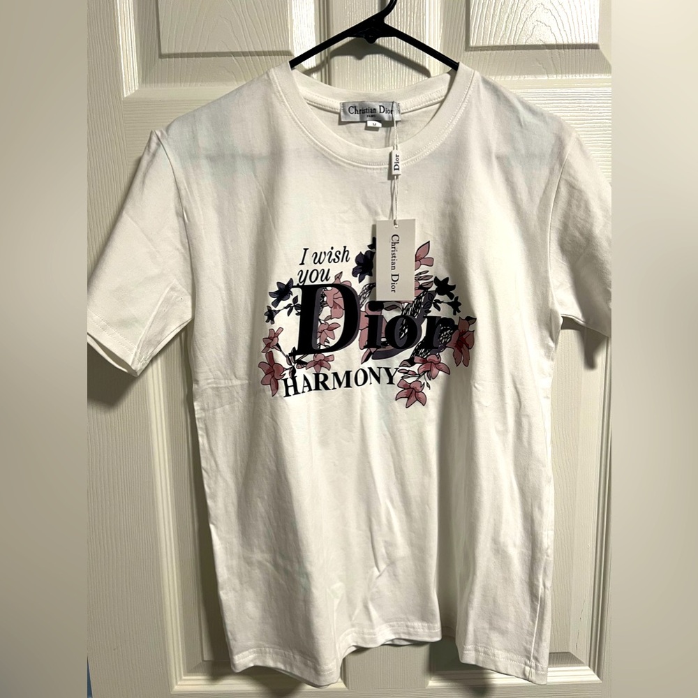 NWT Dior T-shirt with flower logo size large w Stretch